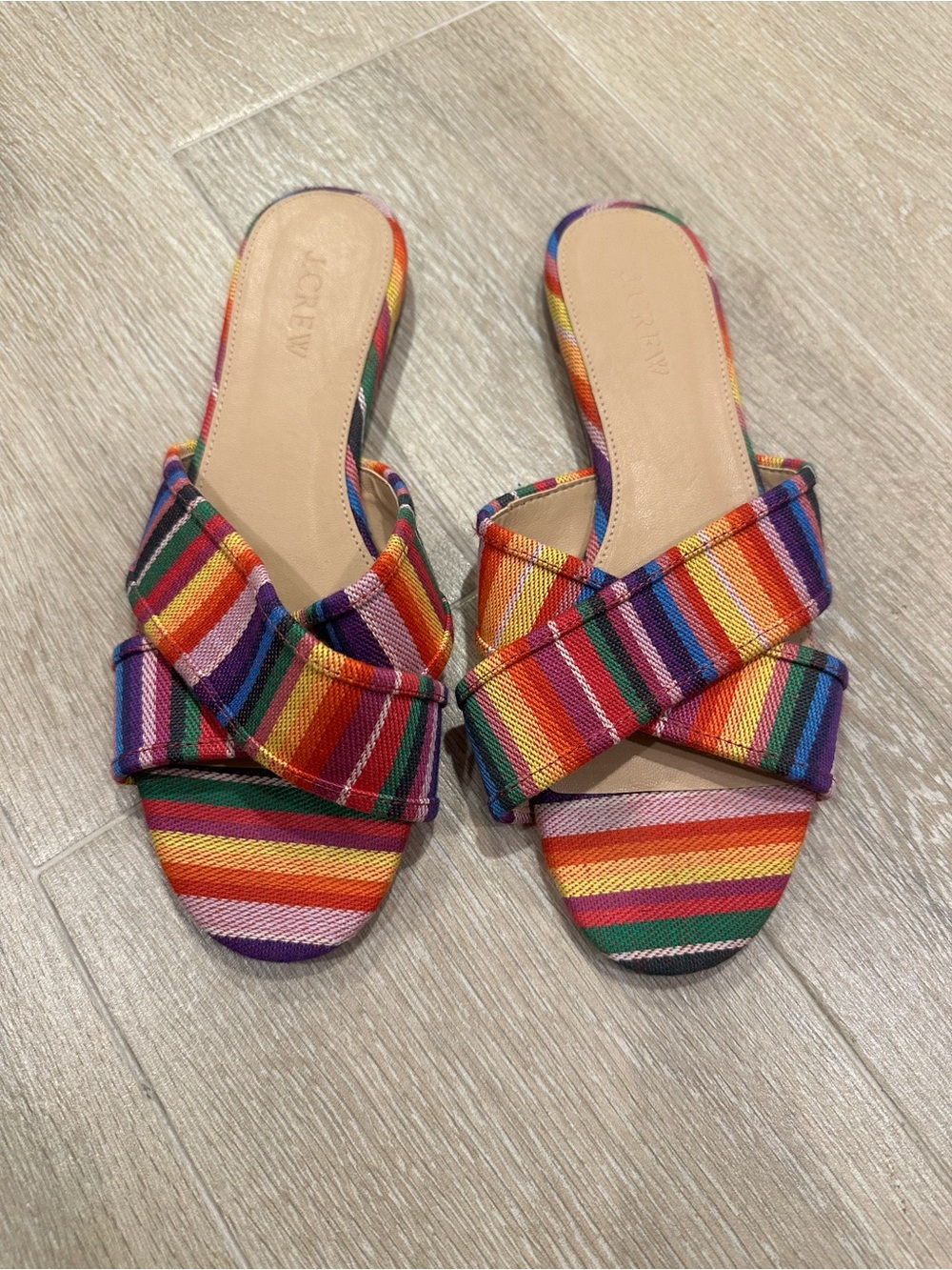 J. Crew Rainbow Striped Cross-Band Slide Mules